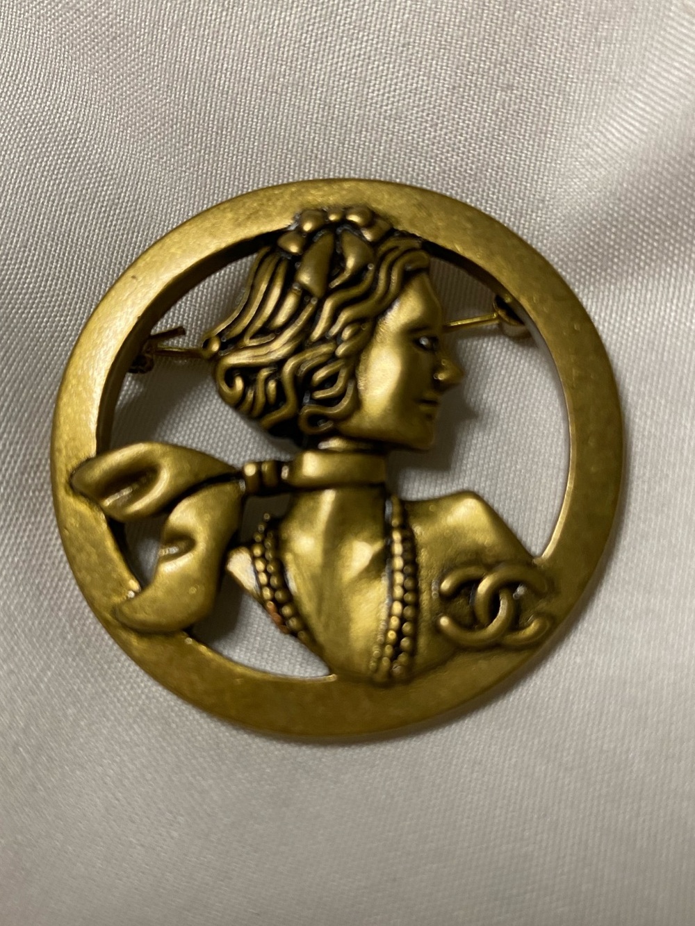 Mademoiselle Bronze Silhouette Logo Brooch